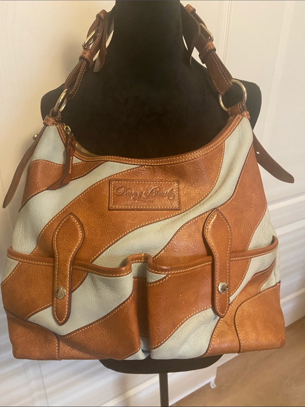 Dooney & Bourke Two-Tone Brown and Cream Leather Shoulder Tote